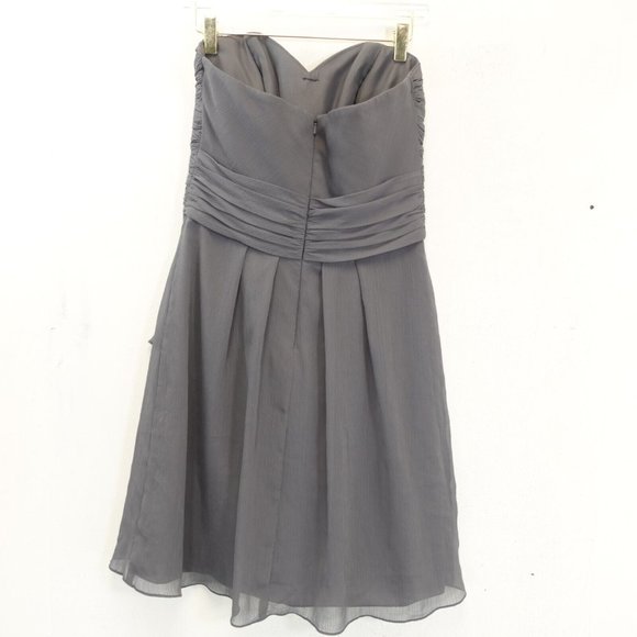 Gray Bridesmaid Mini Dress 6 SMALL Sweetheart Ruched Pleated DAVIDS BRIDAL - Picture 6 of 7